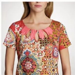 J. Crew Multicolor Vintage Medallion Patterned Blouse with Lattice Accents
